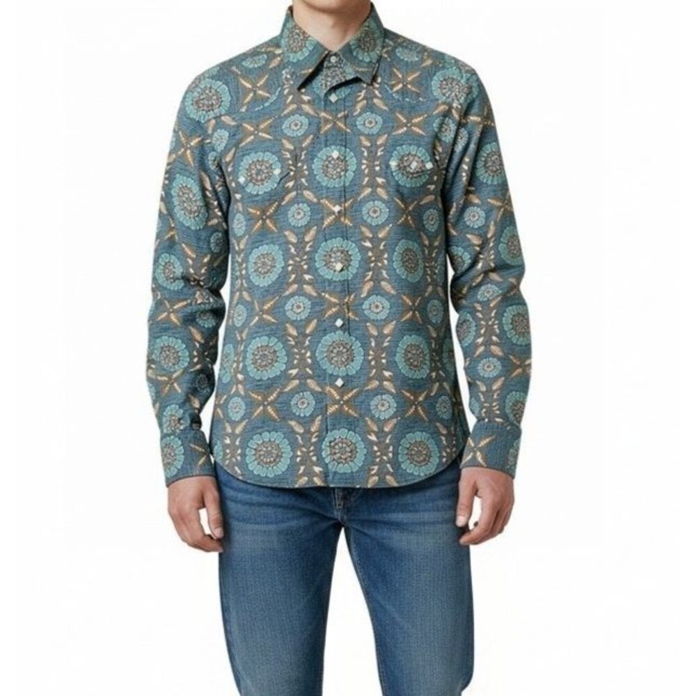 Lucky Brand Dungarees Pearl Snap Shirt Men Medium Vintage Polynesian Western